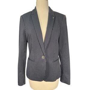 Tommy Hilfiger Women's Navy Pinstripe Blazer Size 10 Single Button Elbow Patches